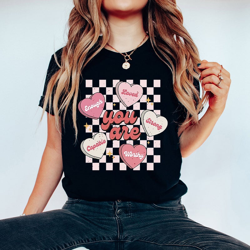 Unisex T-Shirt With Checkered Heart Print, Short-Sleeve Women'S Top, Loose Fit, Round Neck, 3D Stereo Print - Image 2