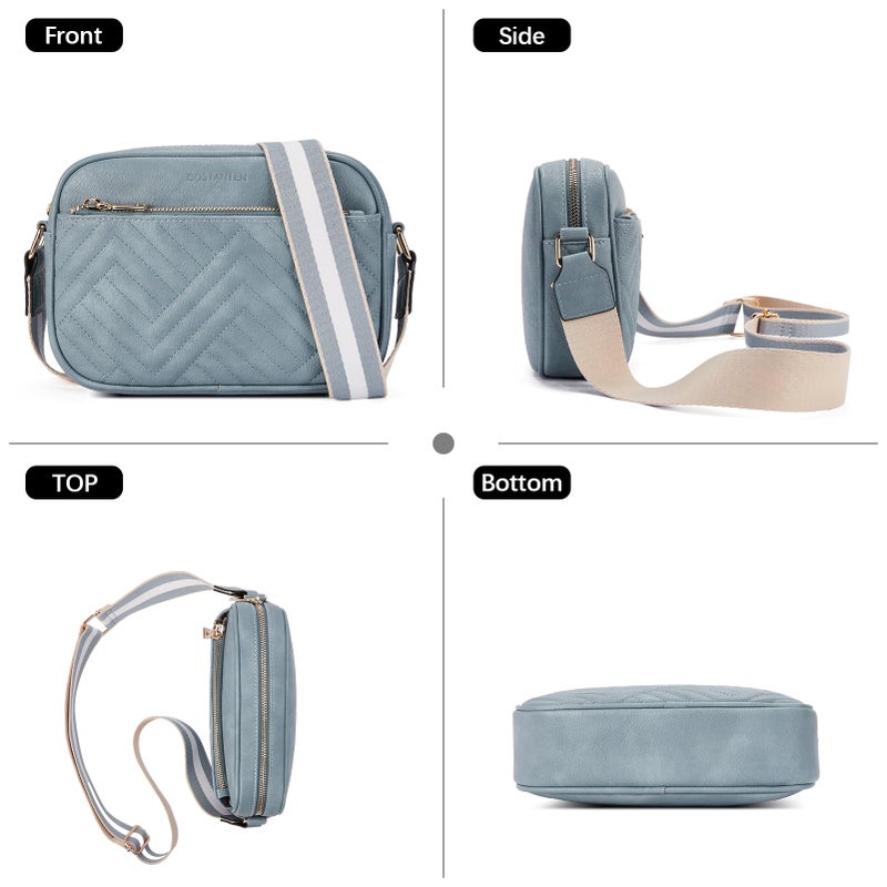 BOSTANTEN Quilted Crossbody Bags for Women Vegan Leather Purses Small Shoulder Handbags with Wide Strap Light Blue - Image 5