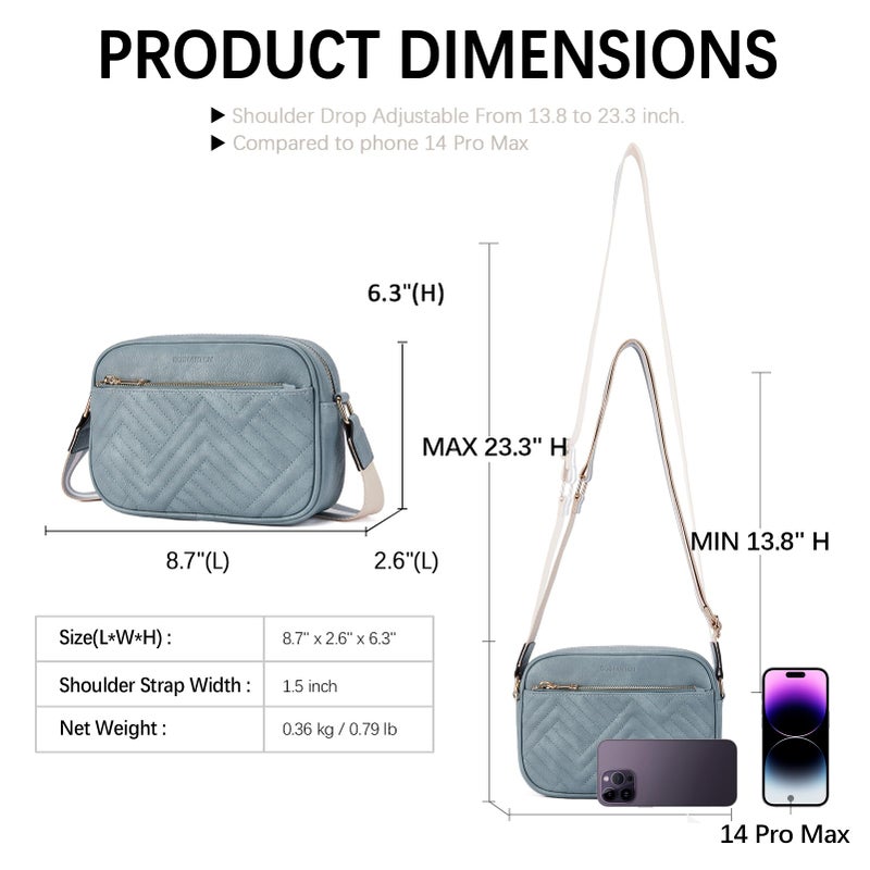 BOSTANTEN Quilted Crossbody Bags for Women Vegan Leather Purses Small Shoulder Handbags with Wide Strap Light Blue - Image 2
