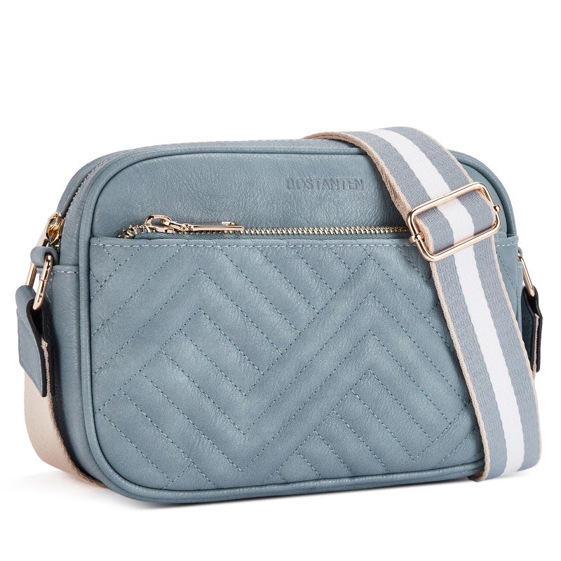 BOSTANTEN Quilted Crossbody Bags for Women Vegan Leather Purses Small Shoulder Handbags with Wide Strap Light Blue - Image 1