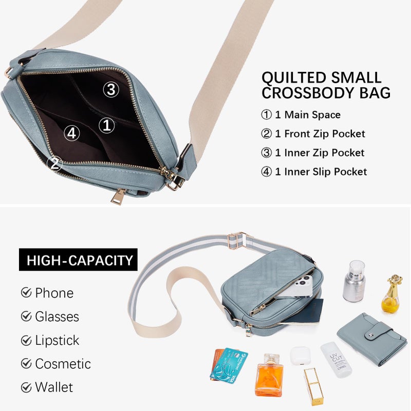 BOSTANTEN Quilted Crossbody Bags for Women Vegan Leather Purses Small Shoulder Handbags with Wide Strap Light Blue - Image 4