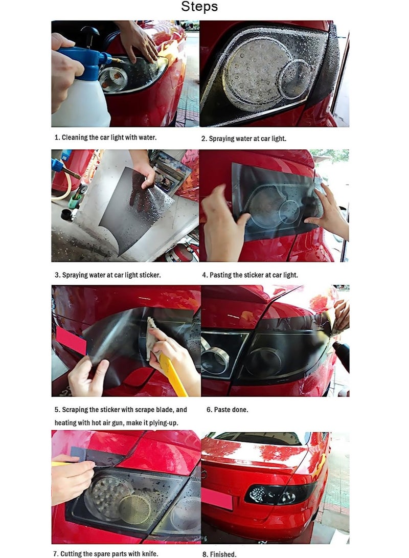 SYOSI 2 Rolls Car Light Film Self Adhesive Cat Eye Car Light Tint Vinyl Film Auto Headlight Taillight Foglight Decorative Sticker Wrap Lamp Tint Film 30*150cm - Image 3