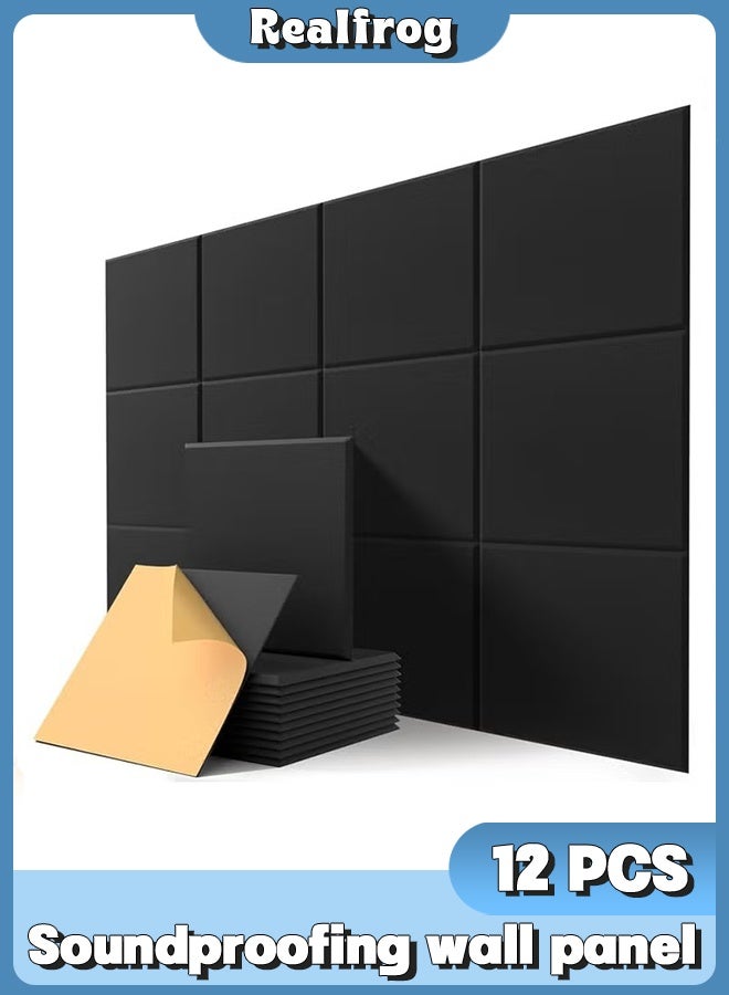 Realfrog 12 Pack Acoustic Wall Panels with Self-Adhesive 30X30X1CM Sound Proof Foam Panels High Density Sound Absorbing Panels Decorative Soundproof Wall Panels Felt board Decorative Notice Board Sound Proof - Image 1