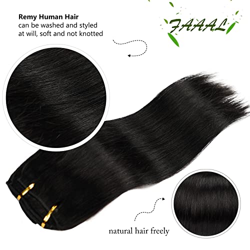 FAAAL 16" Clip in Human Hair Extensions Full Head 130g 7 Pieces 16 Clips 1B# Natural Black Double Weft Brazilian Real Remy Hair Extensions Thick Silky Straight (16", Natural Black) - Image 4