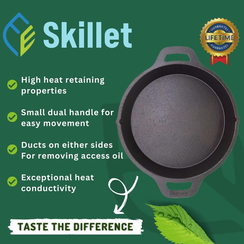 Earthfit Earthfit Twin Handle Skillet 10 Inch, Non-Stick Cookware Griller Pan with Handle for Chicken, Fish Fry, Tadka, Panner Tikka, Compatible with Gas Stove, Oven & Camp Fire  - Image 5