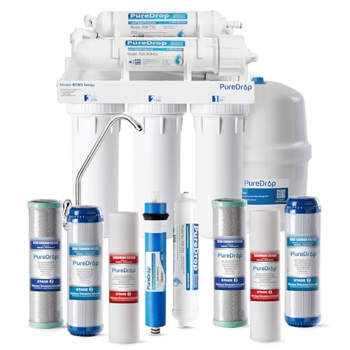 Pure Drop PureDrop RTW5 SGS-Tested 5 Stage Reverse Osmosis Water Filter System with Innovative Top-Mounted Faucet Design, TDS Reduction 50 GPD Under Sink RO Water Filtration Plus Extra 3 Filters - Image 1