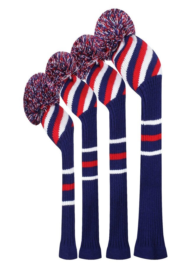 Scott Edward 4PCS Wood Golf Head Cover Knit, for Driver Fairway Hybrid, with Rotating Number Tags Blue Red White - Image 1