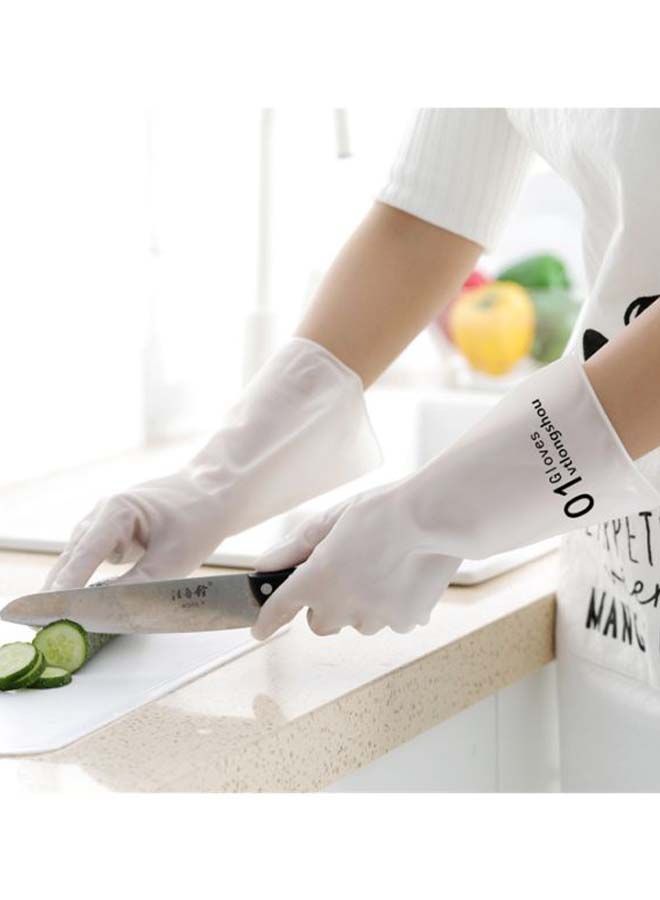 NIBEMINENT Pair Of Alphabet Printed Rubber Gloves White/Black M  - Image 2