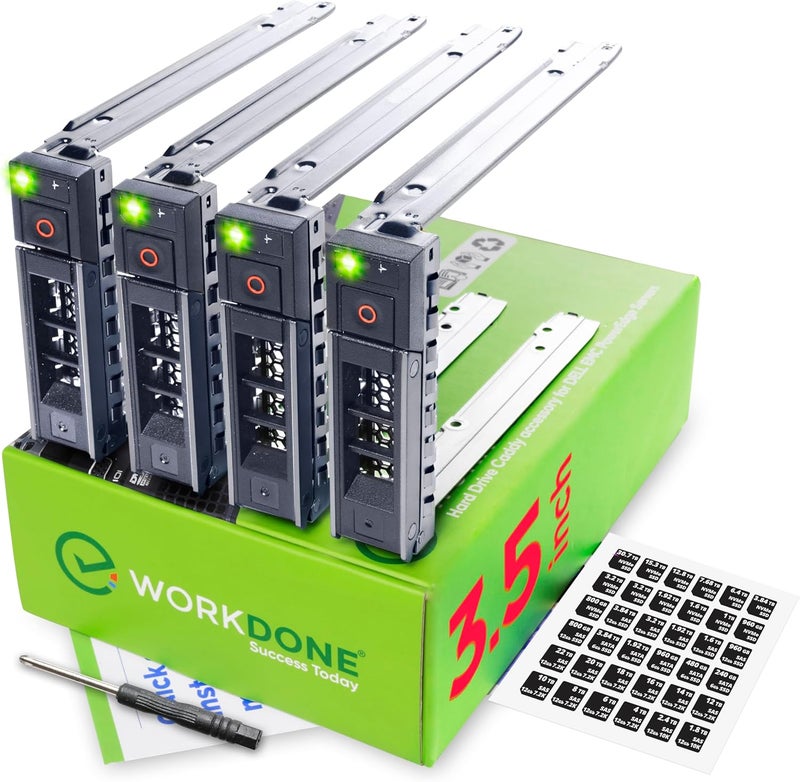 WORKDONE 4-Pack - 3.5 inch Hard Drive Caddy - Compatible for Dell PowerEdge Selected 16th-14th Gen. Servers - with Detailed Installation Manual - Sled Front Sticker Labels - Screwdriver - Image 1