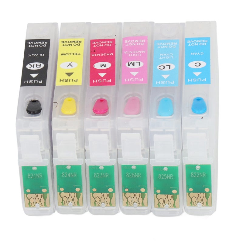 Refillable Ink Cartridges 6 Pack Black Cyan Magenta Yellow Light Cyan Light Magenta - Permanent Chip PP Material for Photo Document Printing - Image 5