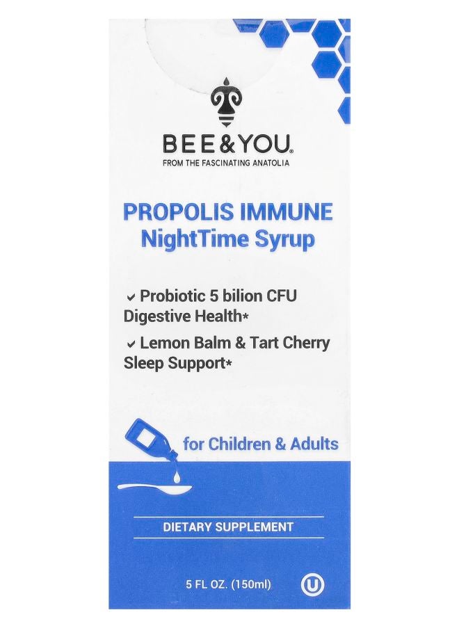 BEE & YOU Propolis Immune NightTime Syrup For Children & Adults  5 fl oz (150 ml)