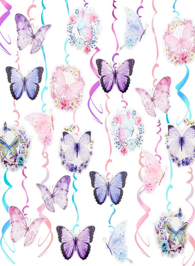 Fumwase 30 Pcs Butterfly Flowers Hanging Swirl Decorations Purple Butterfly Hanging Swirls Decorations Butterfly Baby Girl Birthday Decorations for Women Girl Kids Wedding Birthday Mother's Day - Image 1