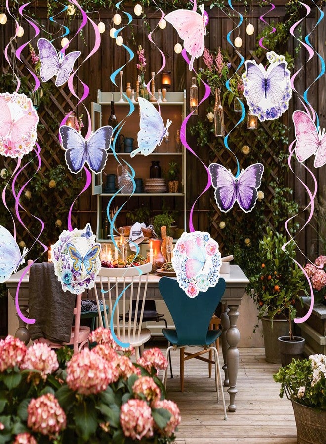 Fumwase 30 Pcs Butterfly Flowers Hanging Swirl Decorations Purple Butterfly Hanging Swirls Decorations Butterfly Baby Girl Birthday Decorations for Women Girl Kids Wedding Birthday Mother's Day - Image 5