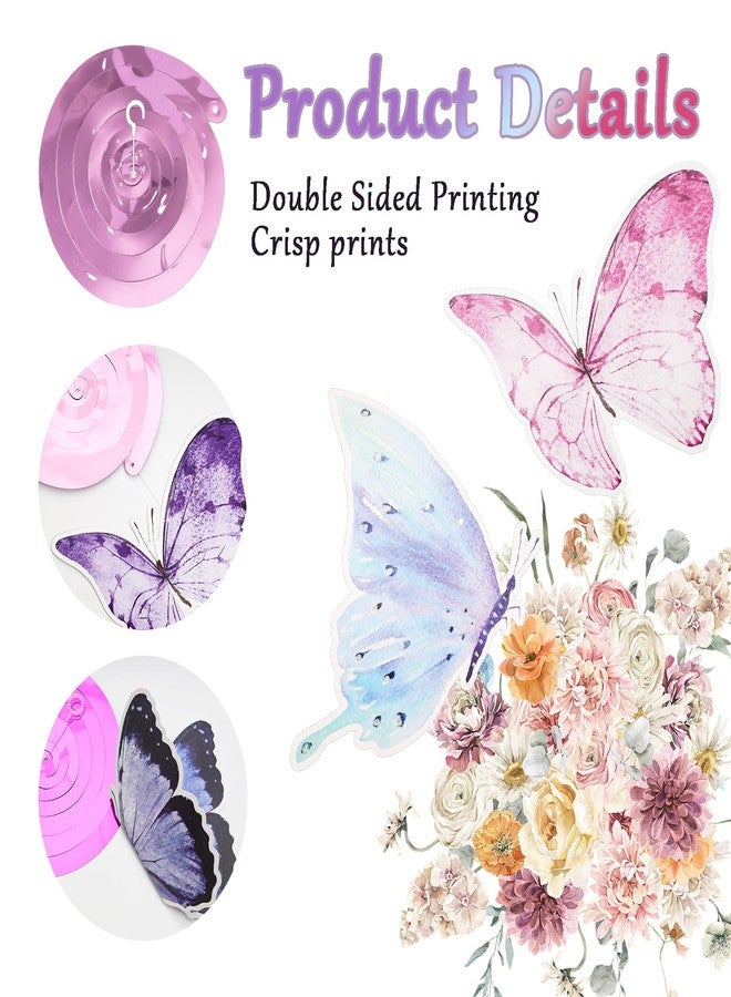 Fumwase 30 Pcs Butterfly Flowers Hanging Swirl Decorations Purple Butterfly Hanging Swirls Decorations Butterfly Baby Girl Birthday Decorations for Women Girl Kids Wedding Birthday Mother's Day - Image 4