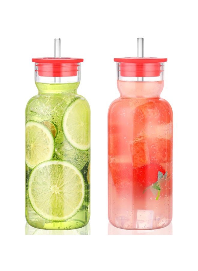 CWHHRN 24 Oz Glass Cup with Lid and Straw, Glass Tumbler, Vintage Glassware for Whiskey Cocktail Beer Juice, Glass Carafe with Lid (2 PACK) - Image 1