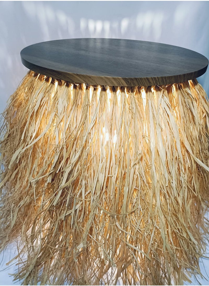 Generic Handmade Rattan Table with Bohemian Edges - Lighted Table - Disc50  x Height 50cm  - Image 3