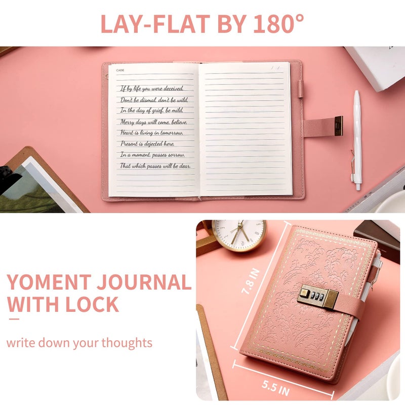 Yoment Lock Diary Vintage Journal with Lock for Women Leather Diary with Locks Refillable Personal Locking Locked Journal Writing Notebook B6 Secret Journal with Combination Password 5.5 x 7.8 in, Pink - Image 5