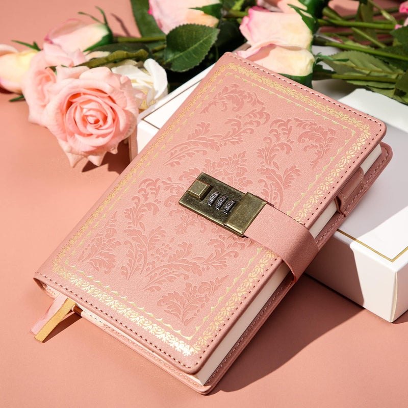 Yoment Lock Diary Vintage Journal with Lock for Women Leather Diary with Locks Refillable Personal Locking Locked Journal Writing Notebook B6 Secret Journal with Combination Password 5.5 x 7.8 in, Pink - Image 2