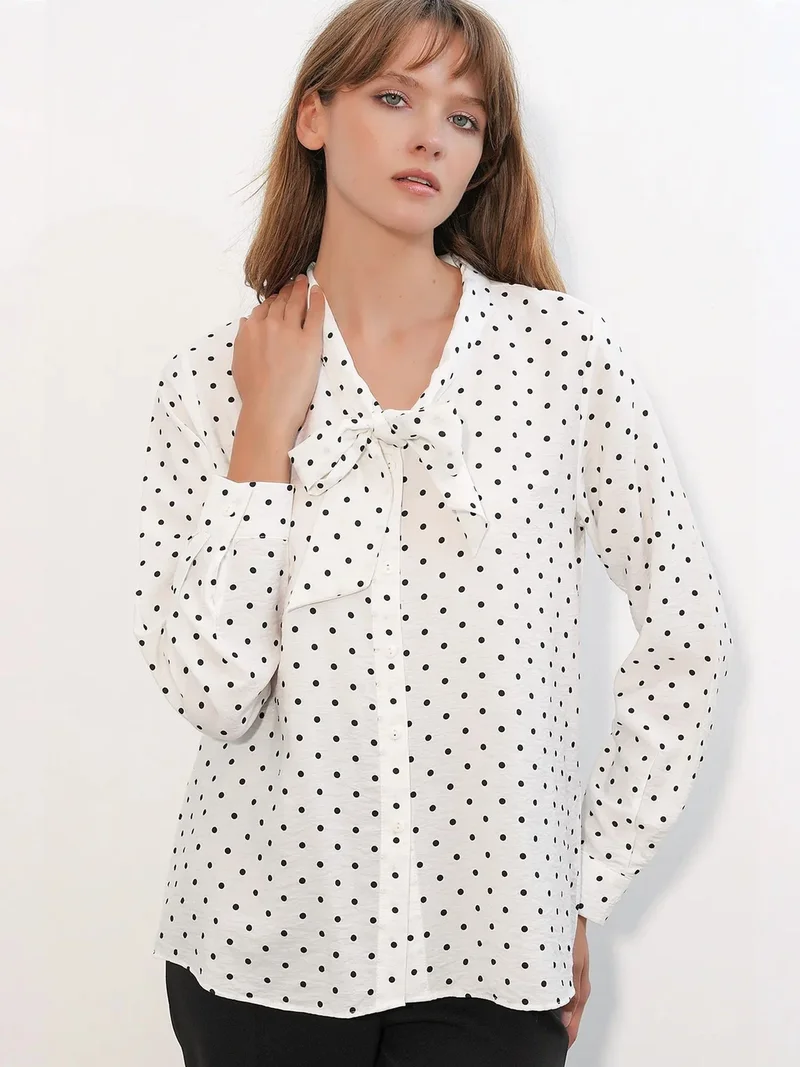 Big Dart Dusty White BDART Polka Dot Poplin Shirt Blouse for Women | Best Price UAE