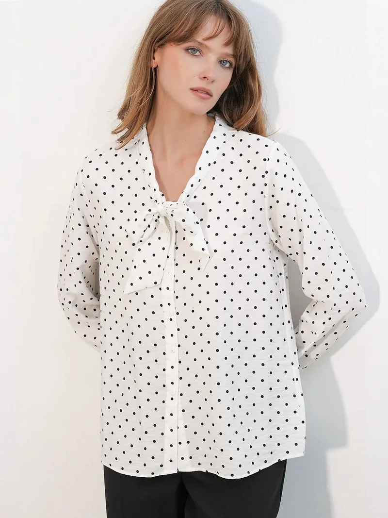 Big Dart Dusty White BDART Polka Dot Poplin Shirt Blouse for Women | Best Price UAE