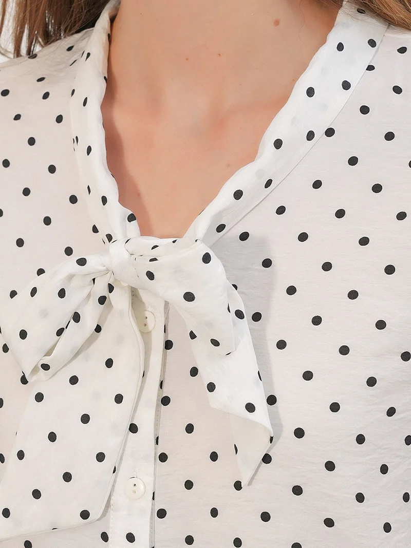 Big Dart Dusty White BDART Polka Dot Poplin Shirt Blouse for Women | Best Price UAE
