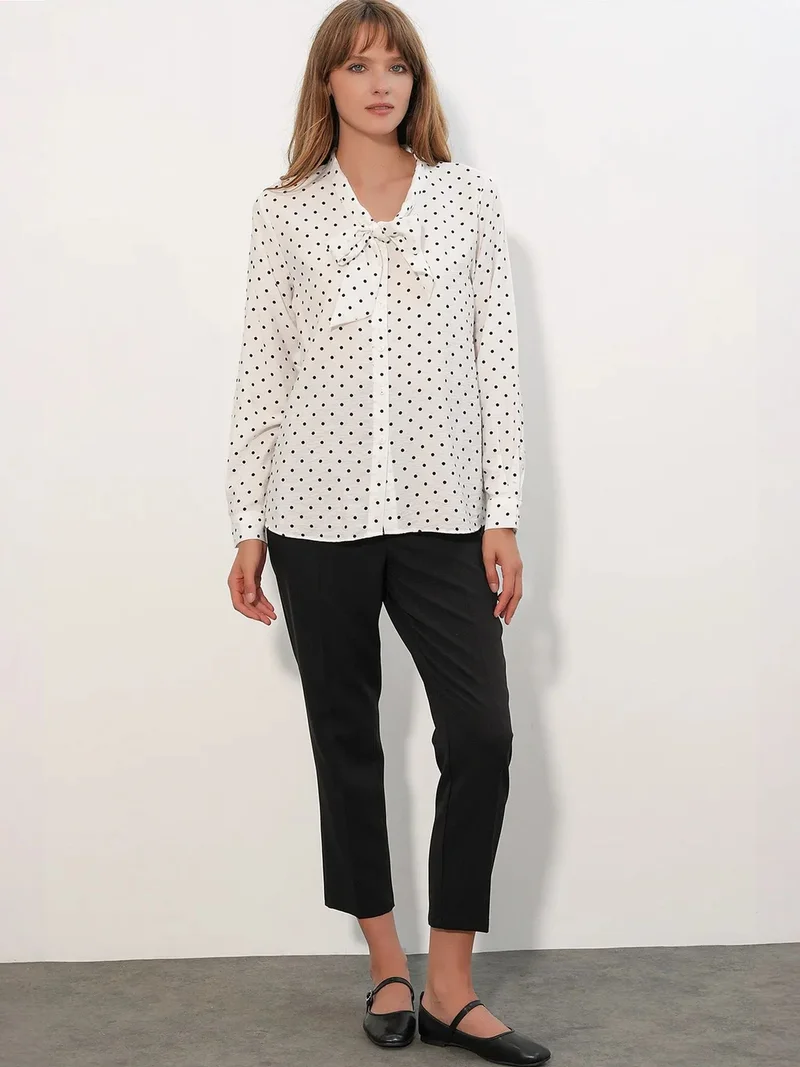 Big Dart Dusty White BDART Polka Dot Poplin Shirt Blouse for Women | Best Price UAE
