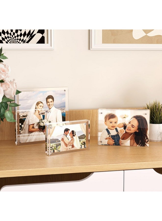 Egofine 4x6 Acrylic Frames 6 Pack, 20mm Thicker Frameless Clear Picture Frames, Double Sided Magnetic Picture Frames, Free Standing Desktop Display - Image 4