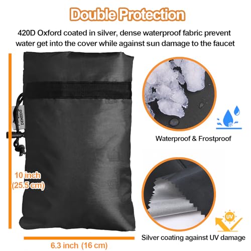 DEMEDO Enlarge Outdoor Faucet Cover for Winter Freeze Protection, 3M Thinsulate, 10”H x 6.3”W Hose Bib Covers for Wall Taps Outside, Waterproof & Frost Free Insulated Spigot Cover, 2 Pcs Faucet Socks - Black - Image 3