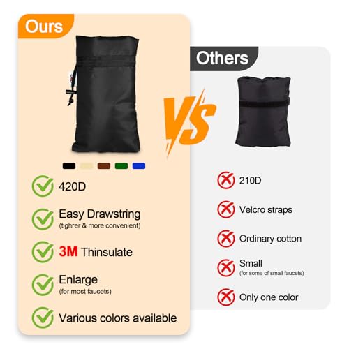 DEMEDO Enlarge Outdoor Faucet Cover for Winter Freeze Protection, 3M Thinsulate, 10”H x 6.3”W Hose Bib Covers for Wall Taps Outside, Waterproof & Frost Free Insulated Spigot Cover, 2 Pcs Faucet Socks - Black - Image 2