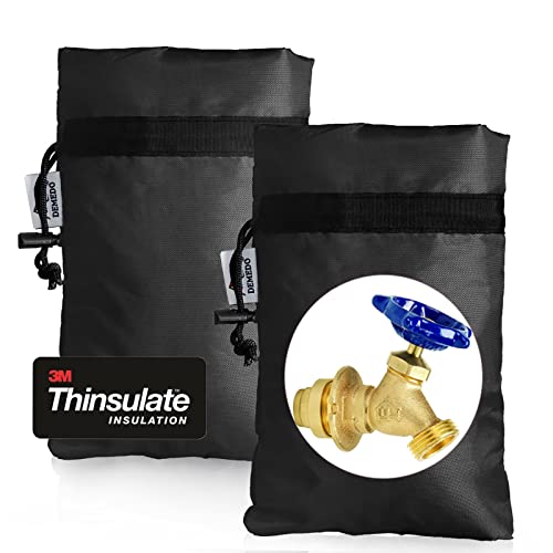 DEMEDO Enlarge Outdoor Faucet Cover for Winter Freeze Protection, 3M Thinsulate, 10”H x 6.3”W Hose Bib Covers for Wall Taps Outside, Waterproof & Frost Free Insulated Spigot Cover, 2 Pcs Faucet Socks - Black - Image 1