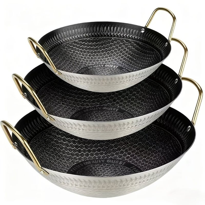 3 Piece Honeycomb Stainless Steel Nonstick Wok Set For Home Kitchen Use - Image 1