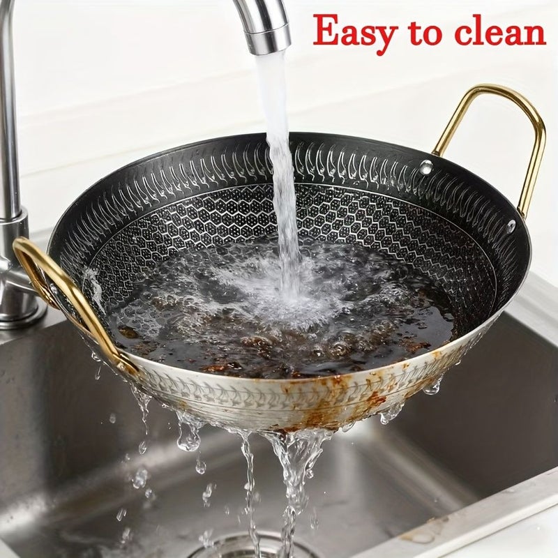 3 Piece Honeycomb Stainless Steel Nonstick Wok Set For Home Kitchen Use - Image 4