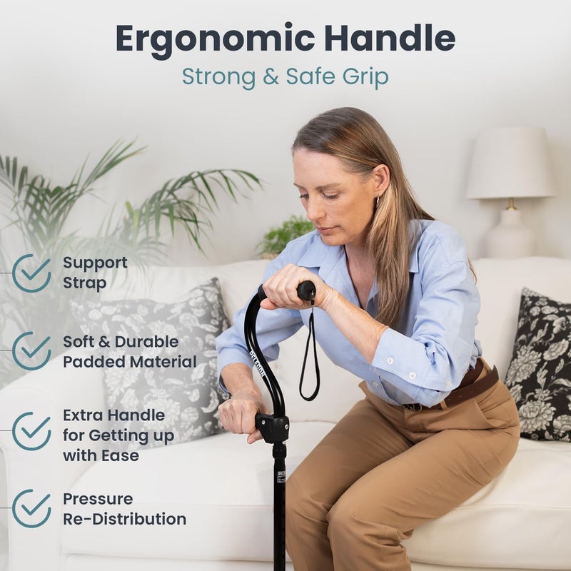 PELEGONÂ® Quad Cane for Women & Men for Stability (300LB) - Adjustable Walking Cane with A Large 4 Pronged Base for Balance & Stability, Walking Canes for Seniors, Walking Cane, Walking Sticks (Black) - Image 5