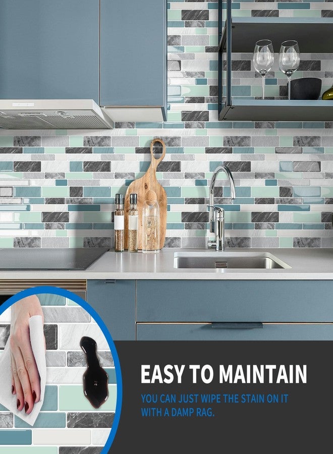 MOONFUN 10 Sheet Peel and Stick Backsplash Tiles, 12 X 12 Inch Blue Green Self Adhesive Tile Sticker for Backsplash Kitchen,Bathroom - Image 2