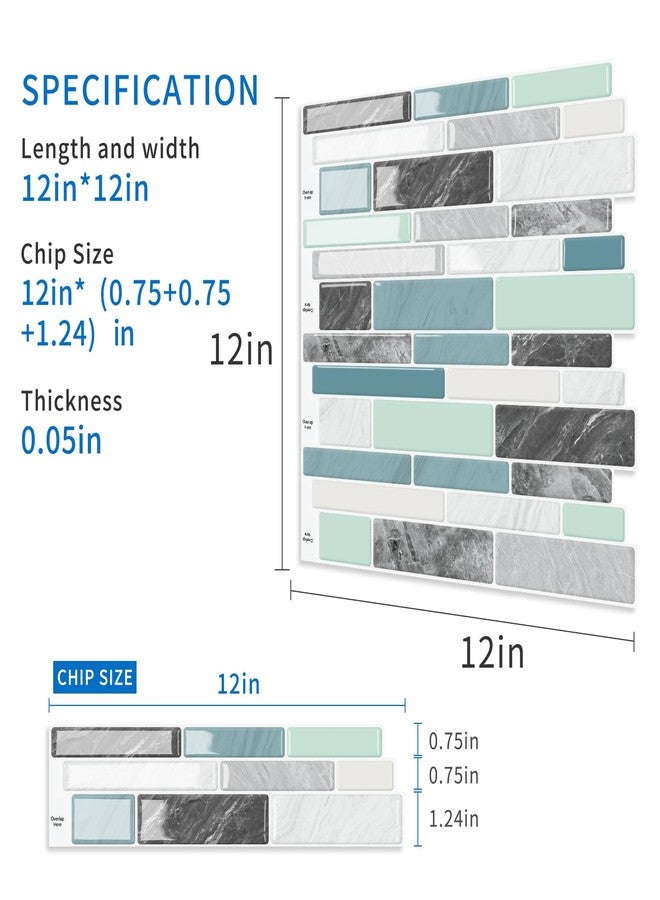 MOONFUN 10 Sheet Peel and Stick Backsplash Tiles, 12 X 12 Inch Blue Green Self Adhesive Tile Sticker for Backsplash Kitchen,Bathroom - Image 4