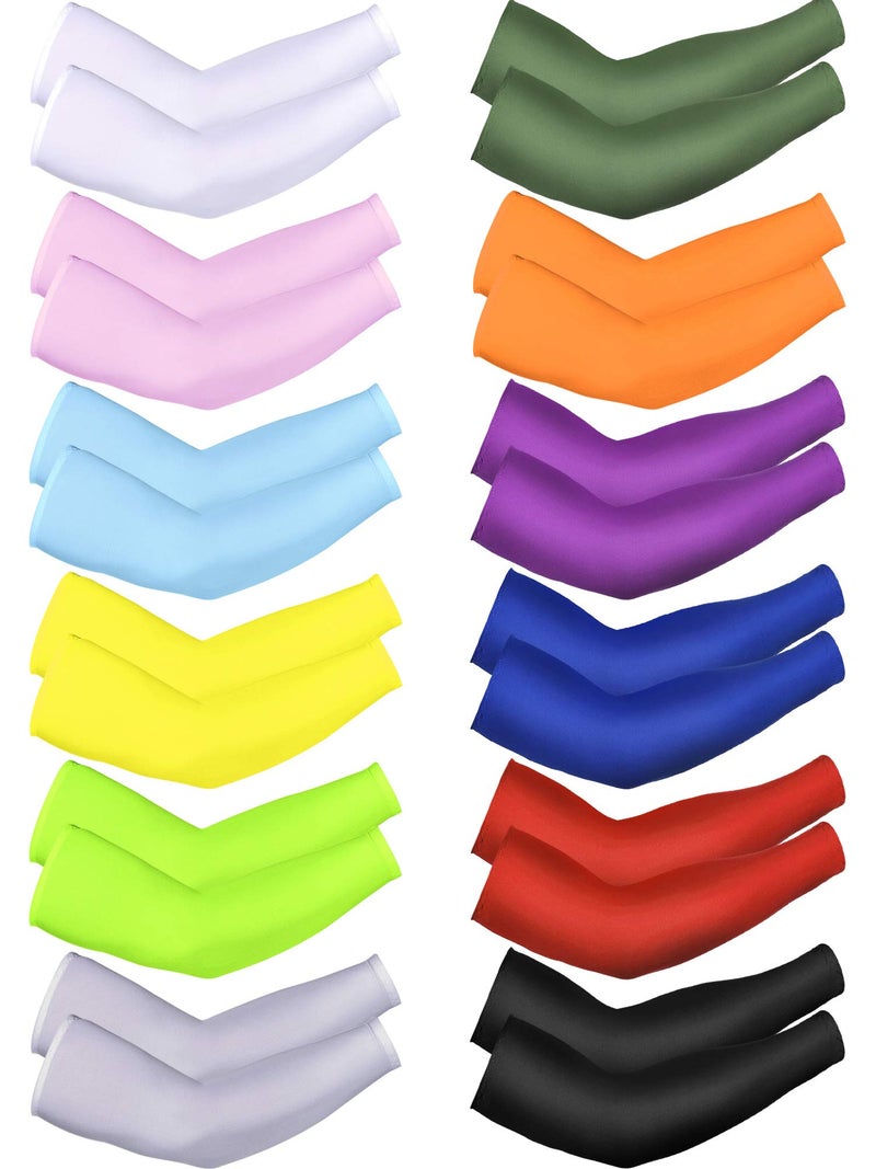 Bememo 12 Pairs UV Sun Protection Arm Sleeves for Men Women to Cover Arms Cooling Ice Silk Breathable Compression Sleeves for Men Golf Outside Sports Work - Image 1