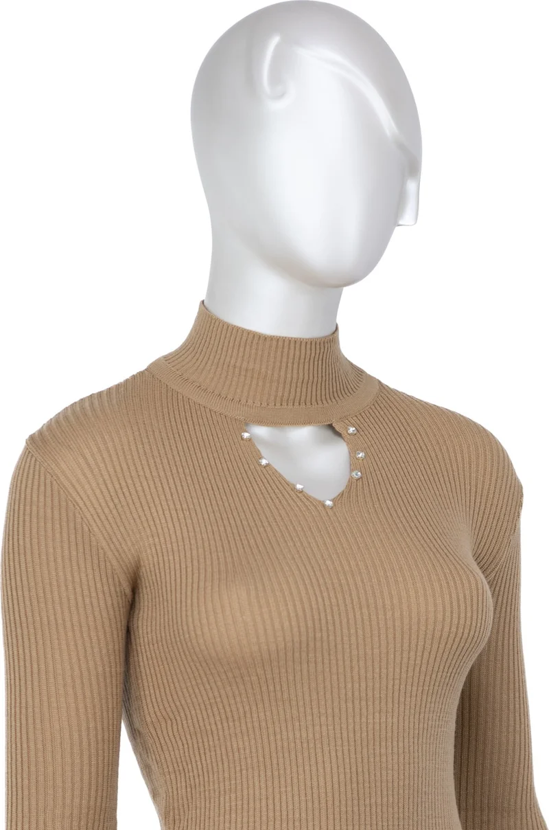 اوبلاند Women's Half Collar and Stone Long Sleeve Knitted Knitwear Sweater