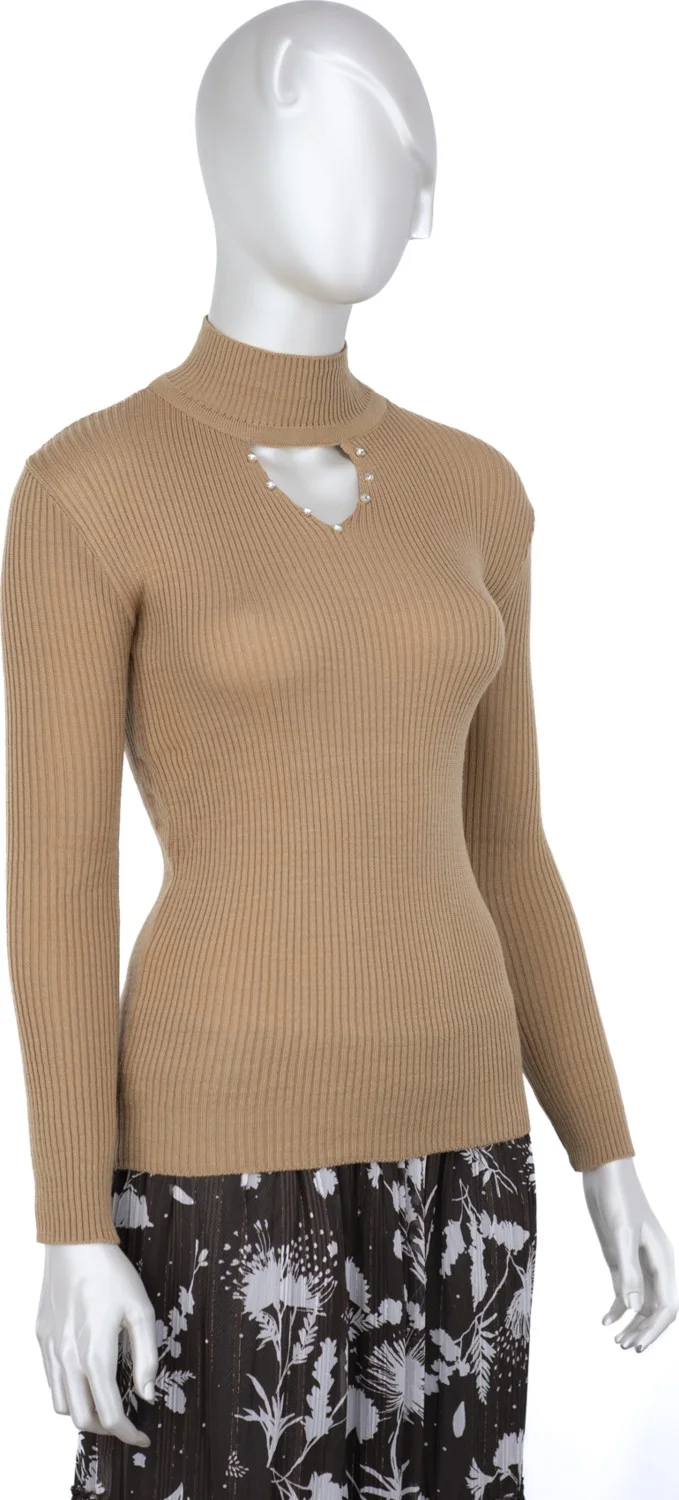اوبلاند Women's Half Collar and Stone Long Sleeve Knitted Knitwear Sweater