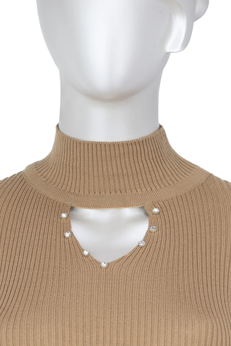 اوبلاند Women's Half Collar and Stone Long Sleeve Knitted Knitwear Sweater