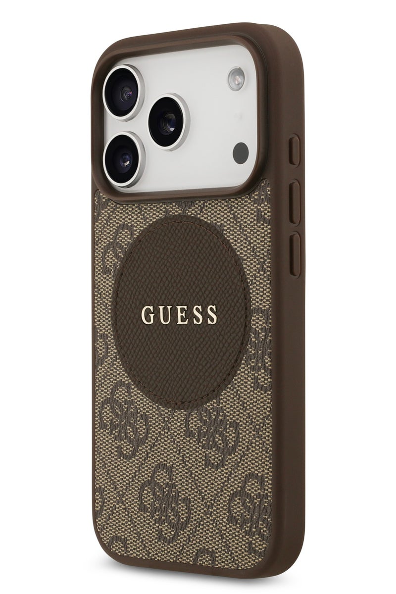 GUESS iPhone 17 Pro Max MagSafe Case 4G PU Leather With Round Patch & Classic Logo / Magsafe Compatible / Ultra Slim / lightweight design / Easy Installation - Brown - Image 3