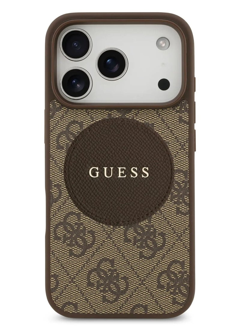 GUESS iPhone 17 Pro Max MagSafe Case 4G PU Leather With Round Patch & Classic Logo / Magsafe Compatible / Ultra Slim / lightweight design / Easy Installation - Brown - Image 1