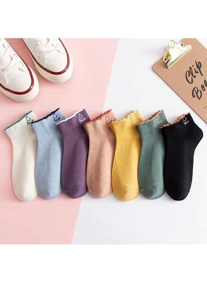 7 Pair of Women Spring and Summer Boat Socks Sweat-absorbing and Breathable Short Socks