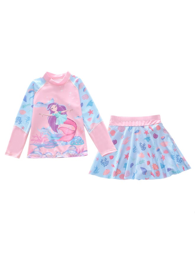 New Children's Swimsuit Women's Split Skirt Swimsuit Anti-sunscreen Long-sleeved Sports Net Girls' Swimsuit