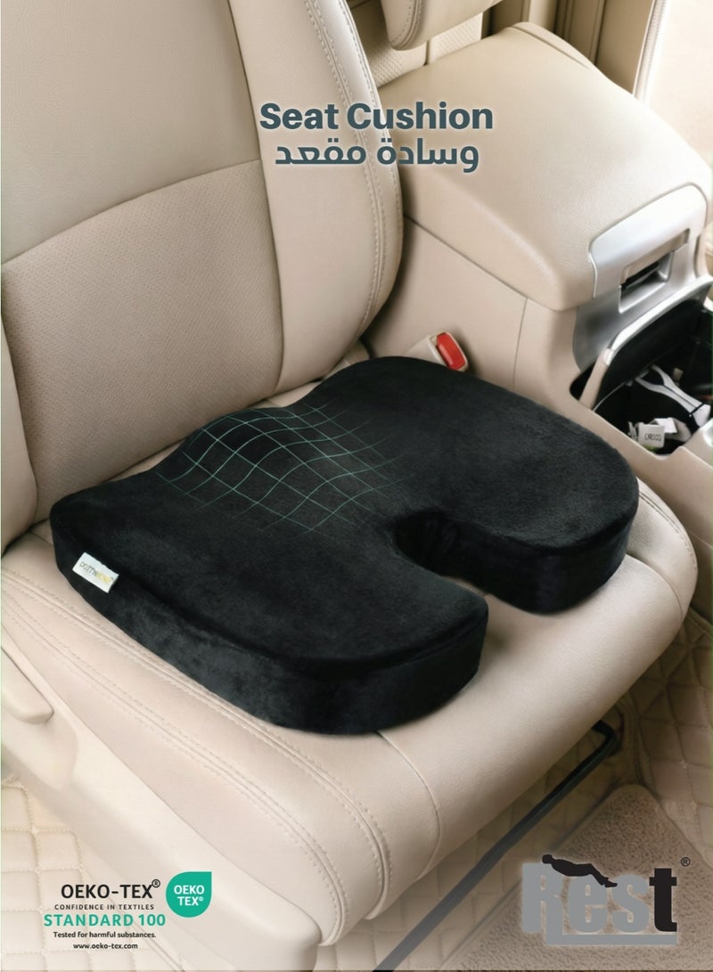 REST Ergo  Car Seat Cushion - Orthopedic Memory Foam Car Seat Pad - Sciatica & Lower Back Pain Relief - Lumber Support Car Seat Cushions for Driving - Road Trip Essentials for Drivers with Skin-friendly 3D mesh Cover and Adjustable Straps 46x34x10cm - Image 1