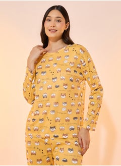 Take Two All Over Cat Print Long Sleeve T-Shirt & Pyjama Set  - Image 2