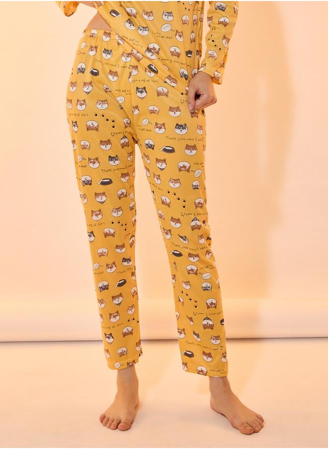 Take Two All Over Cat Print Long Sleeve T-Shirt & Pyjama Set  - Image 4