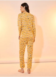 Take Two All Over Cat Print Long Sleeve T-Shirt & Pyjama Set  - Image 5