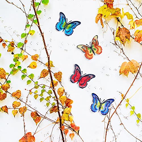 Daogtc Metal Butterfly Outdoor Wall Decor- 6.5'' 3D Metal Colorful Hanging Double Wings Butterflies for Garden Yard Decoration Outdoor or Indoor Decor, Gifts for Mom Dad Friends (4 Pack) - Image 3