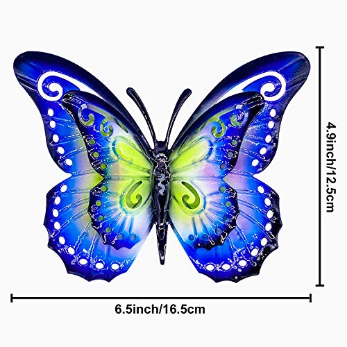 Daogtc Metal Butterfly Outdoor Wall Decor- 6.5'' 3D Metal Colorful Hanging Double Wings Butterflies for Garden Yard Decoration Outdoor or Indoor Decor, Gifts for Mom Dad Friends (4 Pack) - Image 2