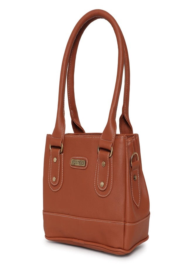 Fostelo Women's Three Partition Irene Satchel Tote Handbag for Women | Ladies Purse | Stylish Shoulder Bag | Gift For Women | Tan - Image 1